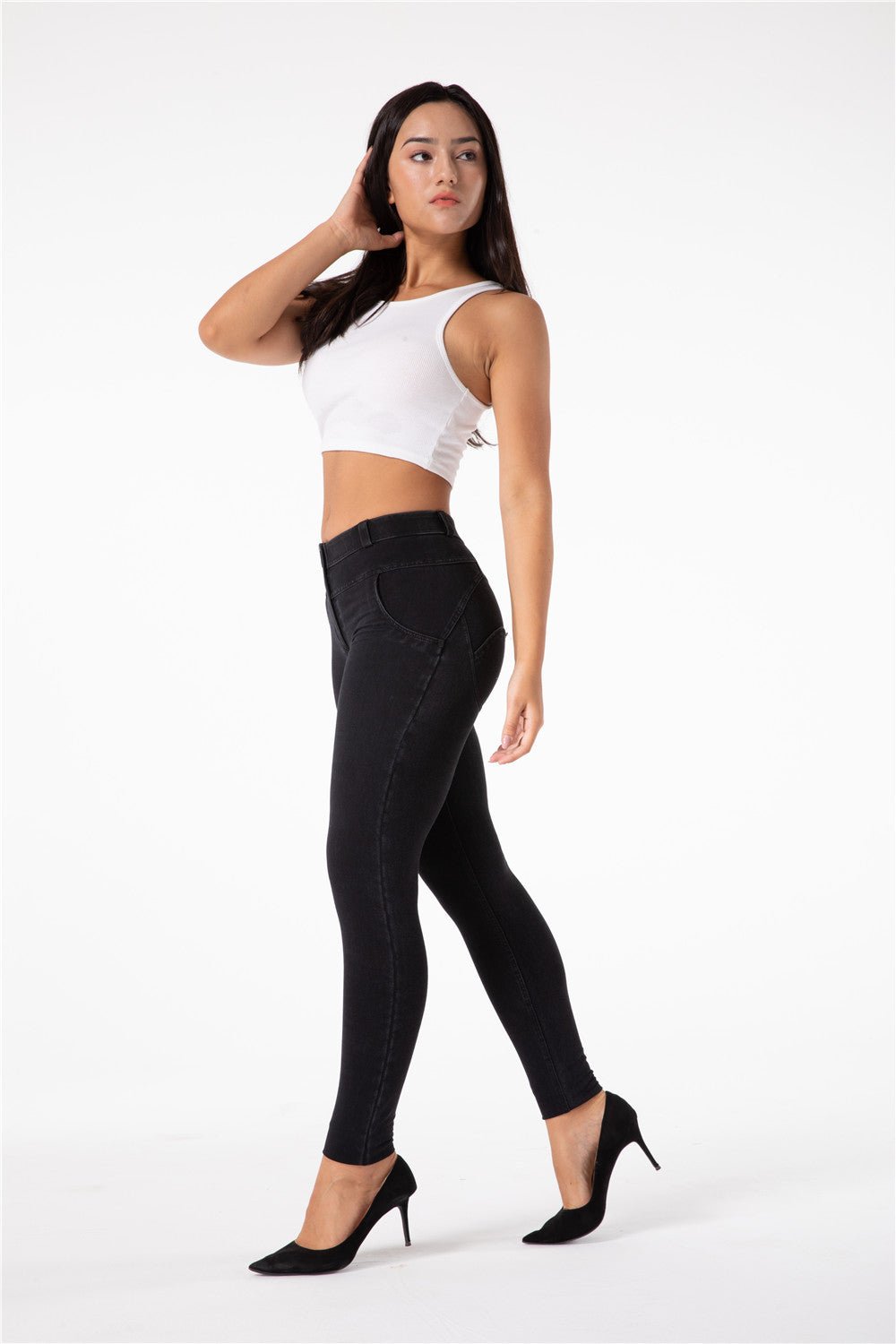 Mid Waist Shaping Pants - Black Denim – Melody South Africa