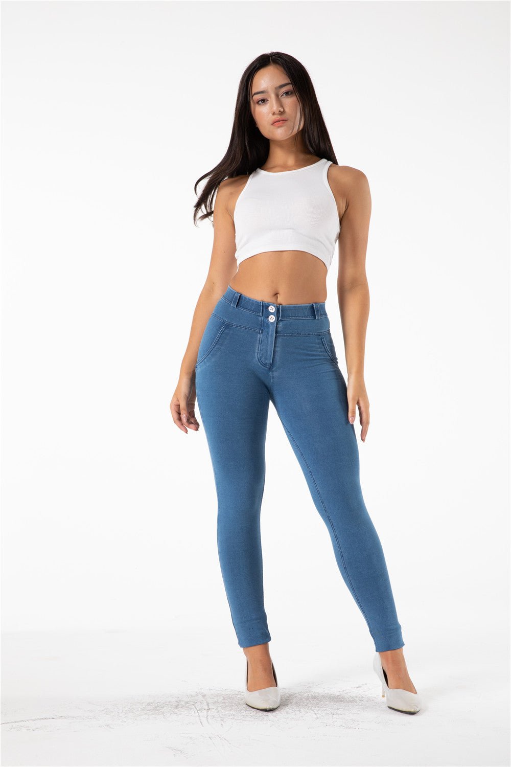 Mid Waist Shaping Pants - Light Blue Denim – Melody South Africa